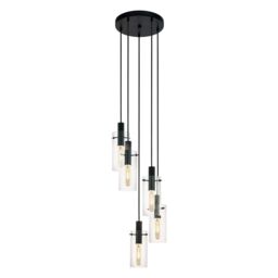 Loops Pendant 5 Bulb Ceiling Light Colour Black Shade Clear Glass Bulb E27 5x60W - thumbnail 1
