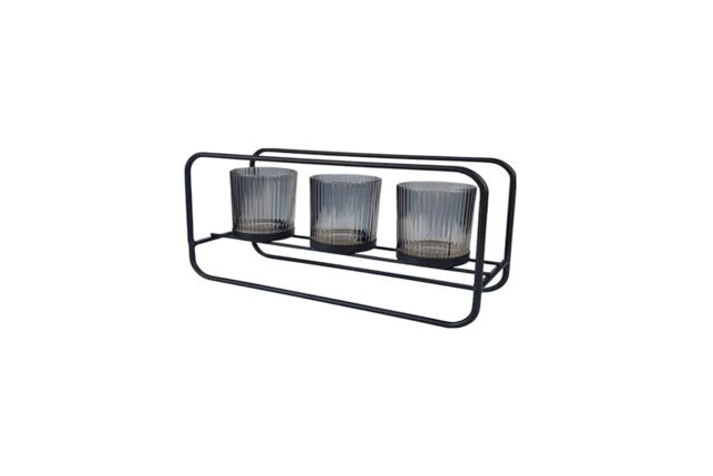 Straits Smoke Grey 3 Tealight Candle Holder 28L x 15H cm in Dark Grey - image 1