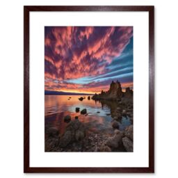 Artery8 Wall Art Print Atmospheric Sunset Clouds Over Mono Lake Lakeside Landscape Modern Watercolour Painting Artwork Framed 9X7 Inch - thumbnail 1