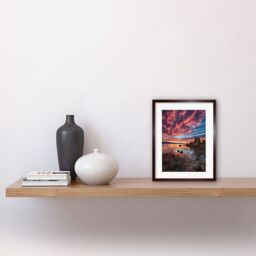 Artery8 Wall Art Print Atmospheric Sunset Clouds Over Mono Lake Lakeside Landscape Modern Watercolour Painting Artwork Framed 9X7 Inch - thumbnail 2
