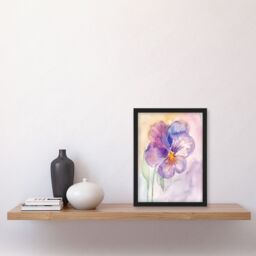 "Artery8 Single Pansy Modern Watercolour Purple Floral Framed Art Print - Size: W12"" x H16""" - thumbnail 4