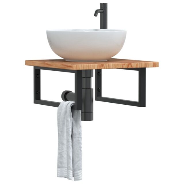 Berkfield Home Basin Shelf Wall Mounted Steel & Solid Wood Oak in Brown - image 1