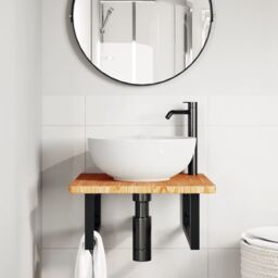 Berkfield Home Basin Shelf Wall Mounted Steel & Solid Wood Oak in Brown - thumbnail 3