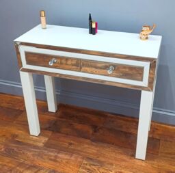 7seas Dressing Table Handmade Console White Glass 2 Drawers for Hollywood Mirrored Makeup Vanity - thumbnail 8