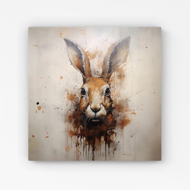 "Warren Reed - Designer Watercolour Hare Face Canvas in Brown - Size: W16"" x H16""" - image 1