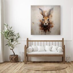 "Warren Reed - Designer Watercolour Hare Face Canvas in Brown - Size: W16"" x H16""" - thumbnail 3