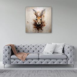 "Warren Reed - Designer Watercolour Hare Face Canvas in Brown - Size: W16"" x H16""" - thumbnail 4
