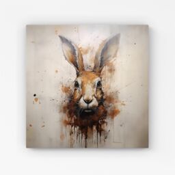 "Warren Reed - Designer Watercolour Hare Face Canvas in Brown - Size: W16"" x H16""" - thumbnail 1