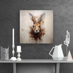 "Warren Reed - Designer Watercolour Hare Face Canvas in Brown - Size: W16"" x H16""" - thumbnail 2