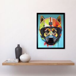 "Artery8 Wall Art Print German Shepherd Wearing Motorbike Helmet Pop Art Framed in Black - Size: W12"" x H16""" - thumbnail 2