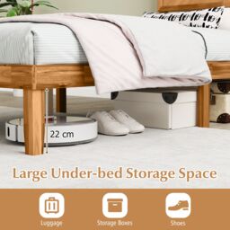 Gymax Single Size Bed Frame Acacia Wood Platform Bed With Headboard Wooden Slats in Khaki - thumbnail 4