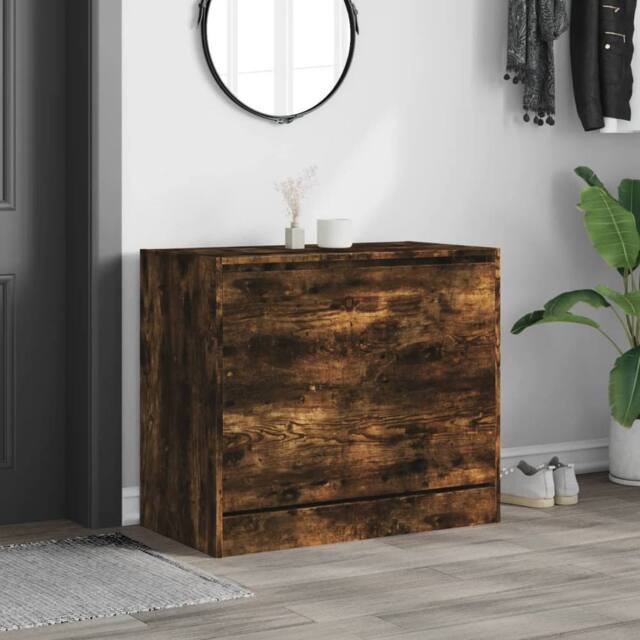 Berkfield Home Shoe Cabinet Smoked Oak 80x42x69 cm Engineered Wood in Brown - Size: 80 x 42 x 69 cm - image 1