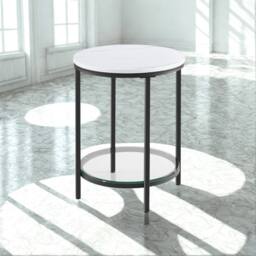 Pirlo Plush 2 Tier Round Faux Marble Accent Coffee Side Table in White - thumbnail 2