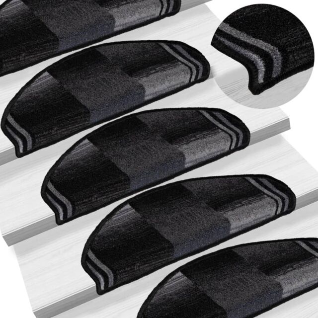 Berkfield Home Stair Mats Self-adhesive 5 pcs 65x21x4 cm Black & Grey - Size: Medium - image 1