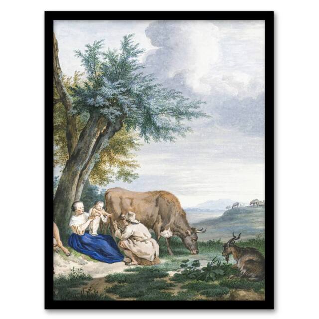 "Artery8 Peasant Family & cattle Landscape Schouman Framed Wall Art Print - Size: W12"" x H16""" - image 1