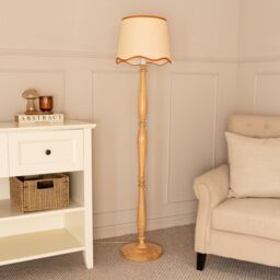 ValueLights Victoria Light Wood Candlestick Floor Lamp with Linen Scallop Trim Tapered Shade in Burnt Orange - thumbnail 5