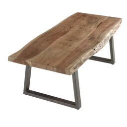 Indian Hub Baltic Live Edge Coffee Table - Metal/Acacia Solid Wood - L50 x W115 x H40 cm in Brown - thumbnail 2