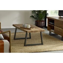 Indian Hub Baltic Live Edge Coffee Table - Metal/Acacia Solid Wood - L50 x W115 x H40 cm in Brown - thumbnail 4
