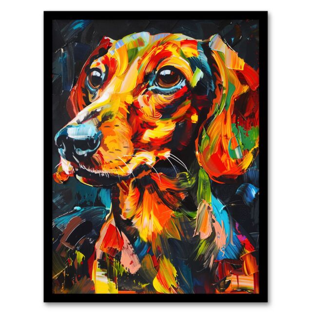 "Artery8 Dachshund Sausage Dog Lover Vibrant Portrait Framed Art Print in Orange - Size: W12"" x H16""" - image 1