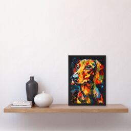 "Artery8 Dachshund Sausage Dog Lover Vibrant Portrait Framed Art Print in Orange - Size: W12"" x H16""" - thumbnail 4