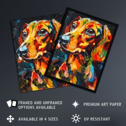 "Artery8 Dachshund Sausage Dog Lover Vibrant Portrait Framed Art Print in Orange - Size: W12"" x H16""" - thumbnail 2