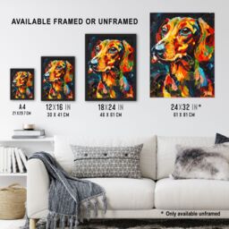 "Artery8 Dachshund Sausage Dog Lover Vibrant Portrait Framed Art Print in Orange - Size: W12"" x H16""" - thumbnail 3