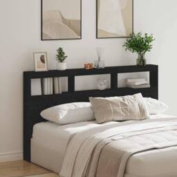 Berkfield Home Headboard Cabinet with LED Black Oak 180x17x102 cm - Size: 180 x 17 x 102 cm - thumbnail 4