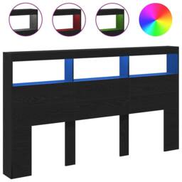 Berkfield Home Headboard Cabinet with LED Black Oak 180x17x102 cm - Size: 180 x 17 x 102 cm