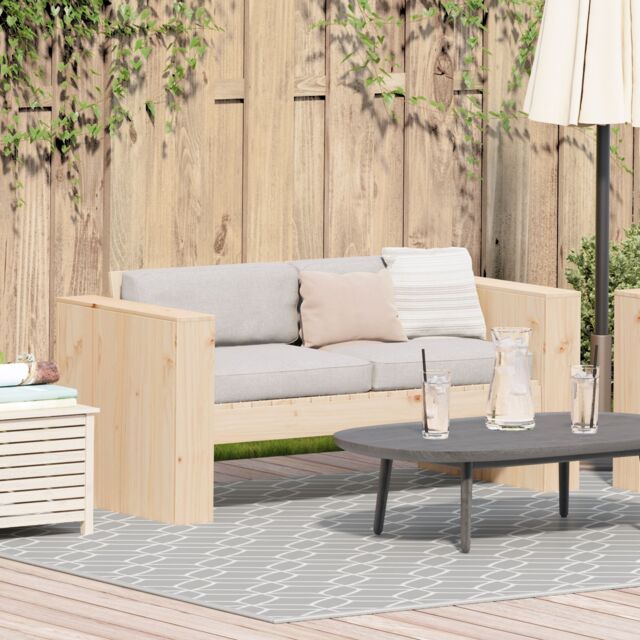 Berkfield Home Garden Sofa 2-Seater 134x60x62 cm Solid Wood Pine in Brown - Size: 134 x 60 x 62 cm - image 1