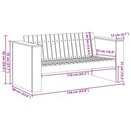 Berkfield Home Garden Sofa 2-Seater 134x60x62 cm Solid Wood Pine in Brown - Size: 134 x 60 x 62 cm - thumbnail 8