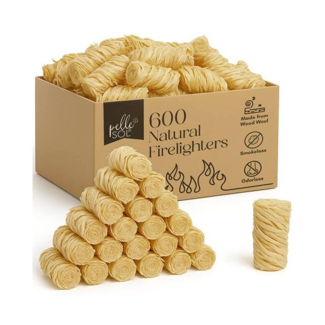 Pelle & Sol 600 Pack Natural Firelighters Long Burning for Wood Burners - image 1