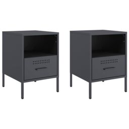 Berkfield Home Bedside Cabinets 2 pcs Anthracite 36x39x50.5 cm Steel in Black - thumbnail 2