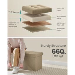 SONGMICS Large Foldable Storage Bench Ottoman Flipping Lid Heavy Duty in Brown - thumbnail 4