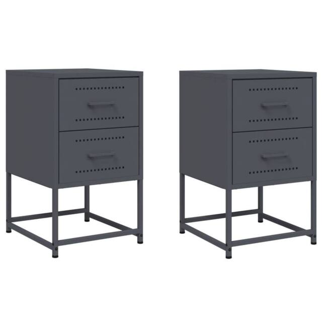 Berkfield Home Bedside Cabinets 2 pcs Anthracite 36x39x60.5 cm Steel in Dark Grey - image 1