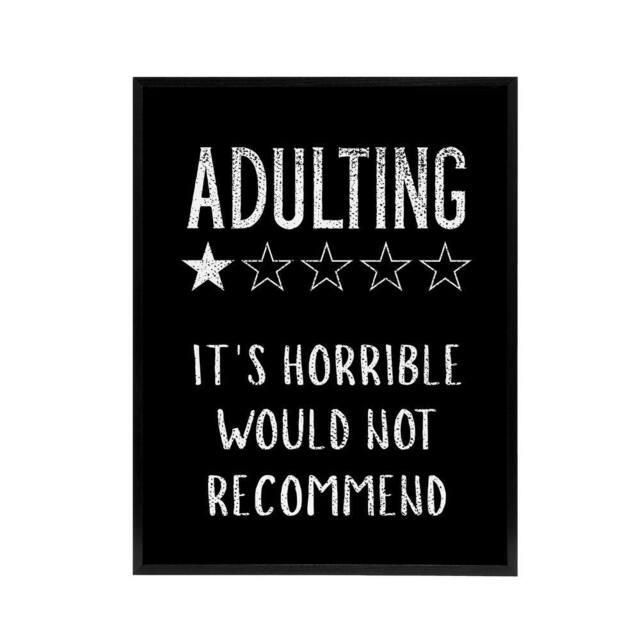 "Artery8 Adulting One Star Would Not Recommend Funny Black Framed Canvas Art - Size: W12"" x H16""" - image 1