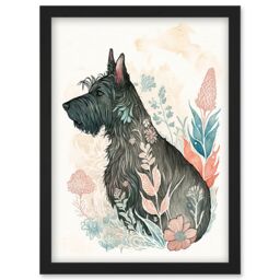 Artery8 Scottish Terrier Dog in Flower Field Bright Modern Multicoloured Watercolour Illustration Artwork Framed Wall Art Print A4 in Black - thumbnail 1