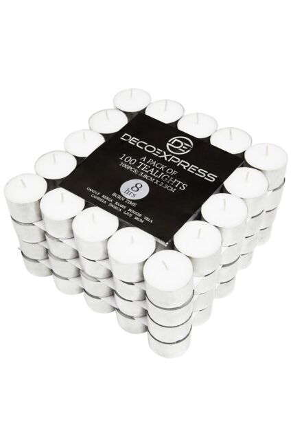 Deco Express Unscented White Colour Tealight Candle 8 Hours Pack of 100 - image 1