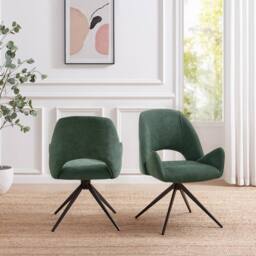 FurnitureboxUK 2x Layla Green Fabric Swivel Dining Chairs - thumbnail 2