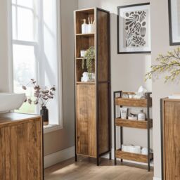 Home Source Locastra Bathroom Cabinet Storage Tall Floor Unit 1 Door & Shelves in Brown - thumbnail 2
