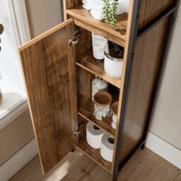 Home Source Locastra Bathroom Cabinet Storage Tall Floor Unit 1 Door & Shelves in Brown - thumbnail 4