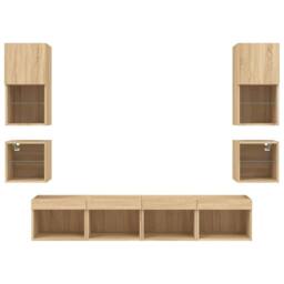 Berkfield Home 8 Piece TV Wall Units with LED Sonoma Oak Engineered Wood in Brown - thumbnail 7