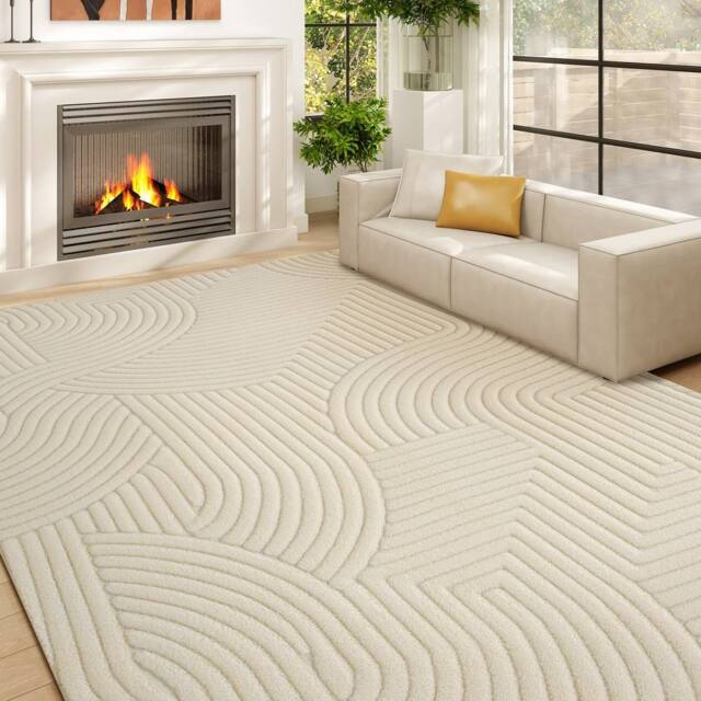 HOMCOM Modern Geometric Rug, Thick Plush, Non-Slip, 160 x 120 cm, Cream - Size: 160 cm x 120 cm - image 1