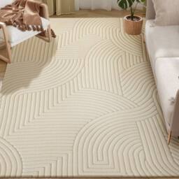 HOMCOM Modern Geometric Rug, Thick Plush, Non-Slip, 160 x 120 cm, Cream - Size: 160 cm x 120 cm - thumbnail 2