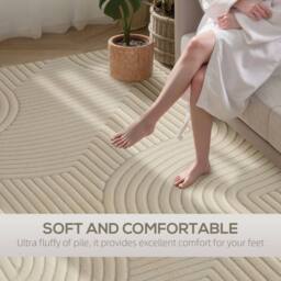 HOMCOM Modern Geometric Rug, Thick Plush, Non-Slip, 160 x 120 cm, Cream - Size: 160 cm x 120 cm - thumbnail 4