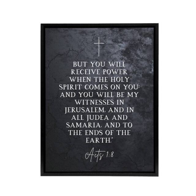 "Artery8 Acts 1 8 You Will Be My Witness Bible Quote Framed Canvas Wall Art Print in Grey - Size: W12"" x H16""" - image 1