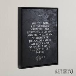 "Artery8 Acts 1 8 You Will Be My Witness Bible Quote Framed Canvas Wall Art Print in Grey - Size: W12"" x H16""" - thumbnail 2