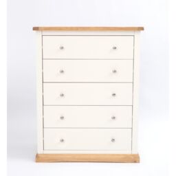 Cabinet Bits Trevi 5 Drawer Chest of Drawers Chrome Knob in Off-White