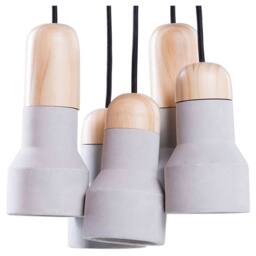 Wyld and Coco 5-Light Concrete Pendant Cluster with Pine Accents Industrial Style in Grey - thumbnail 2