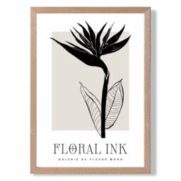 ARTZE Bird of Paradise Flower Floral Ink Sketch Framed Print SIZE: A3 with Oak Frame in Beige - Size: A4 - thumbnail 1