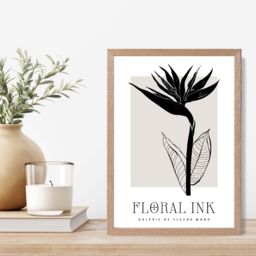 ARTZE Bird of Paradise Flower Floral Ink Sketch Framed Print SIZE: A3 with Oak Frame in Beige - Size: A4 - thumbnail 2
